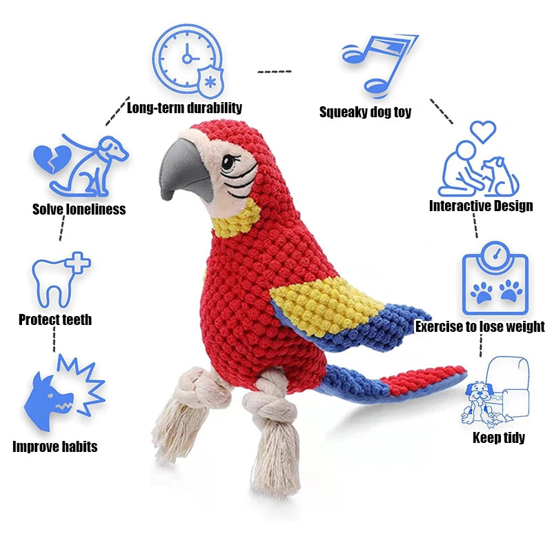 Indestructible Plush Parrot Dog Toy