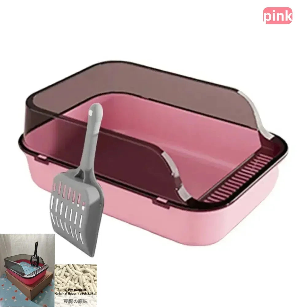 Cat Litter Box Set Large Fence Semi Enclosed Cat Litter Box Thickened Cat Toilet with Cat Litter Scoop Pet Supplies Cat Litter