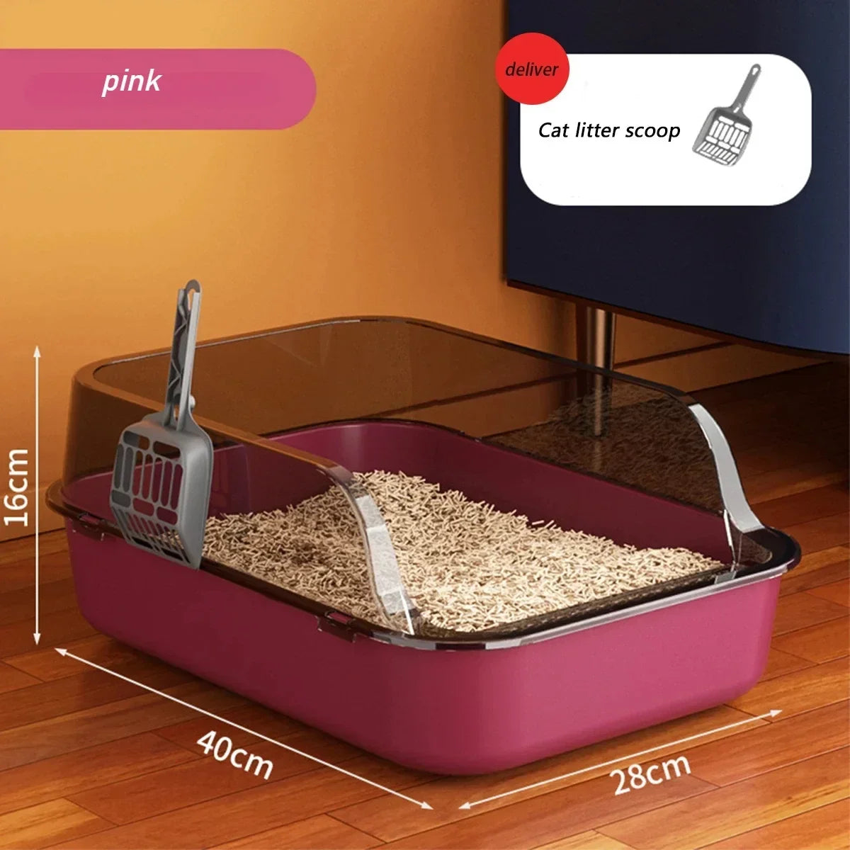 Cats Toilet Cat Litter Box Semi-enclosed High Side Splashproof Pet Bedpans with Litter Scoop Kitty Sandbox Cleaning Cat Supplies