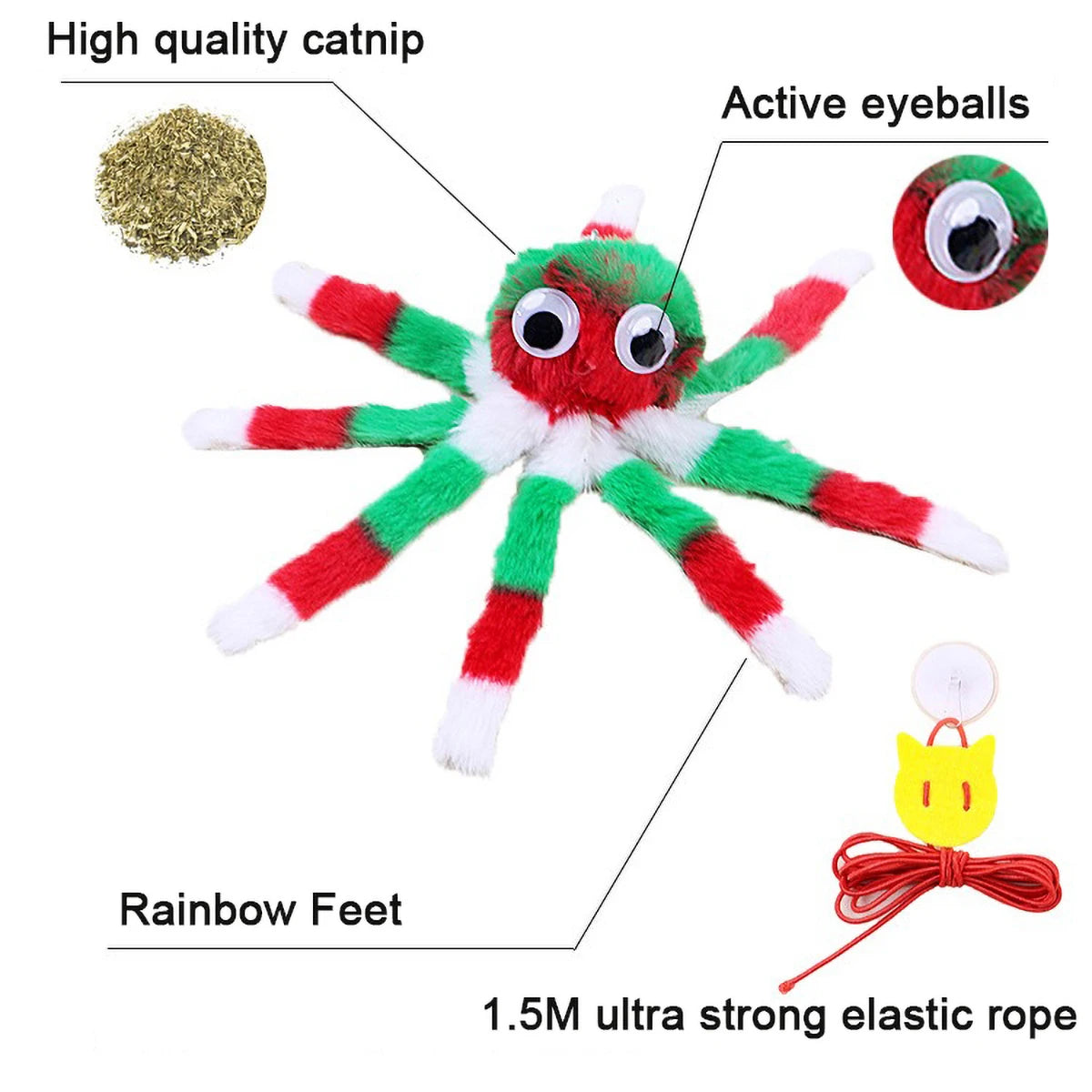 Adjustable Sound Octopus Cat Toy Mint Plush with 1.5ft Elastic Rope Interactive Pet Supplies for Cats