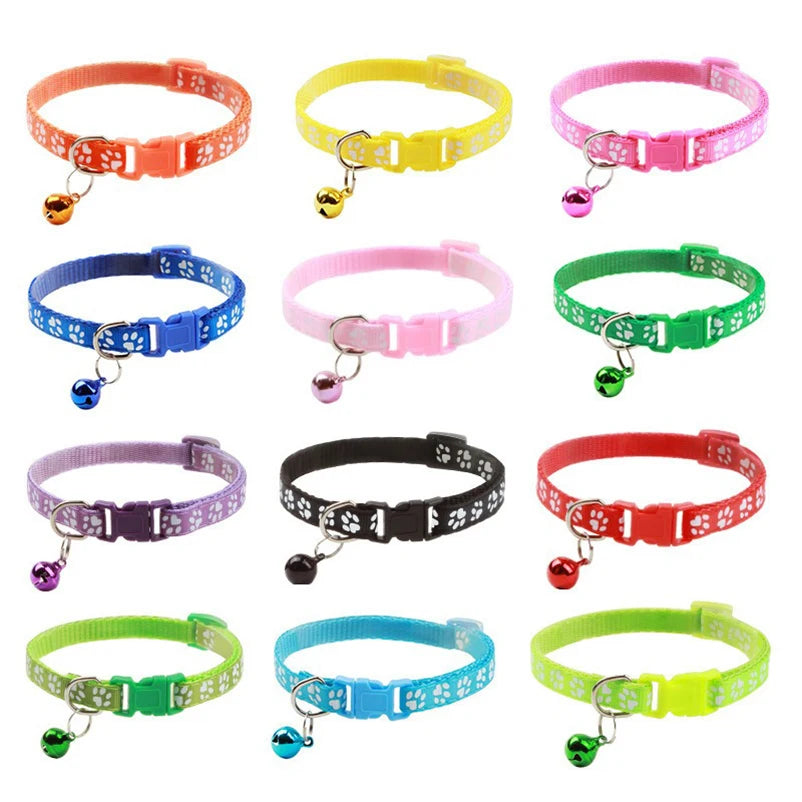 New pet cat bell collar dog print cat collar multiple colors optional necklace ring cat rope collar pet supplies