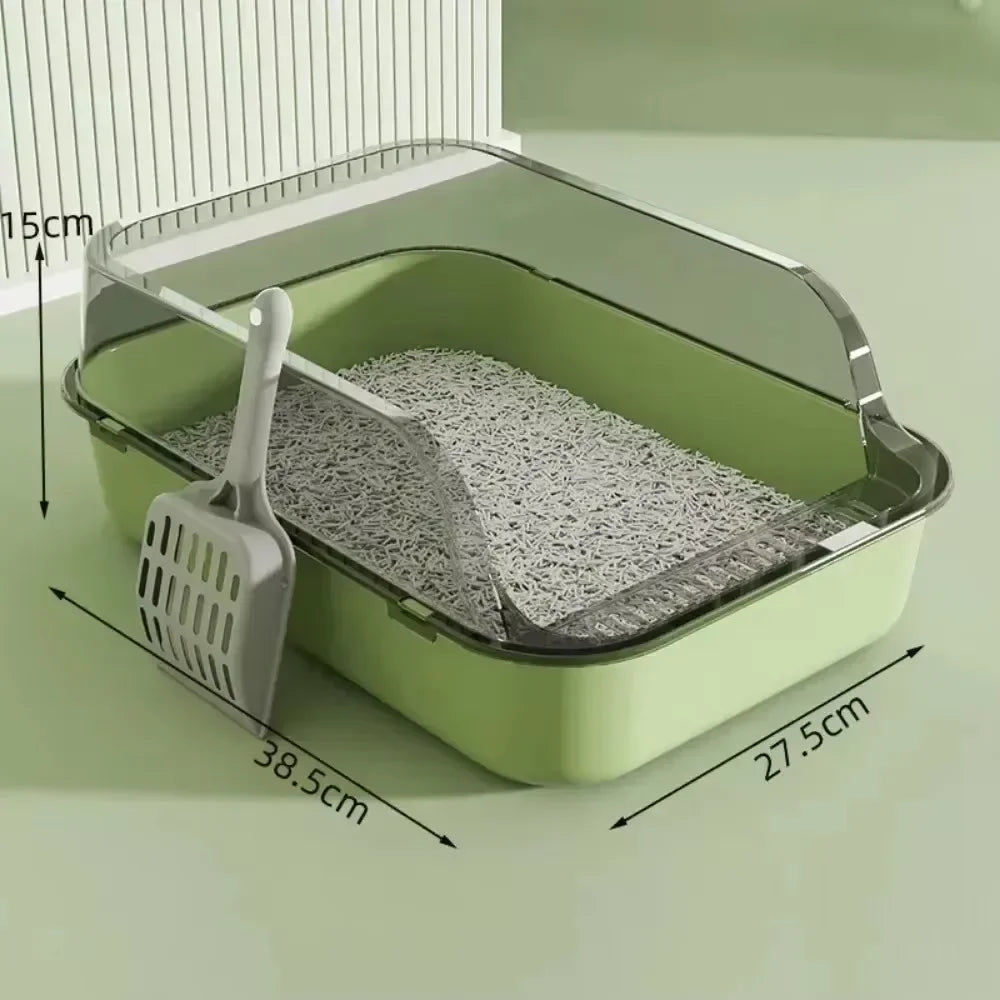 Cats Toilet Cat Litter Box Semi-enclosed High Side Splashproof Pet Bedpans with Litter Scoop Kitty Sandbox Cleaning Cat Supplies