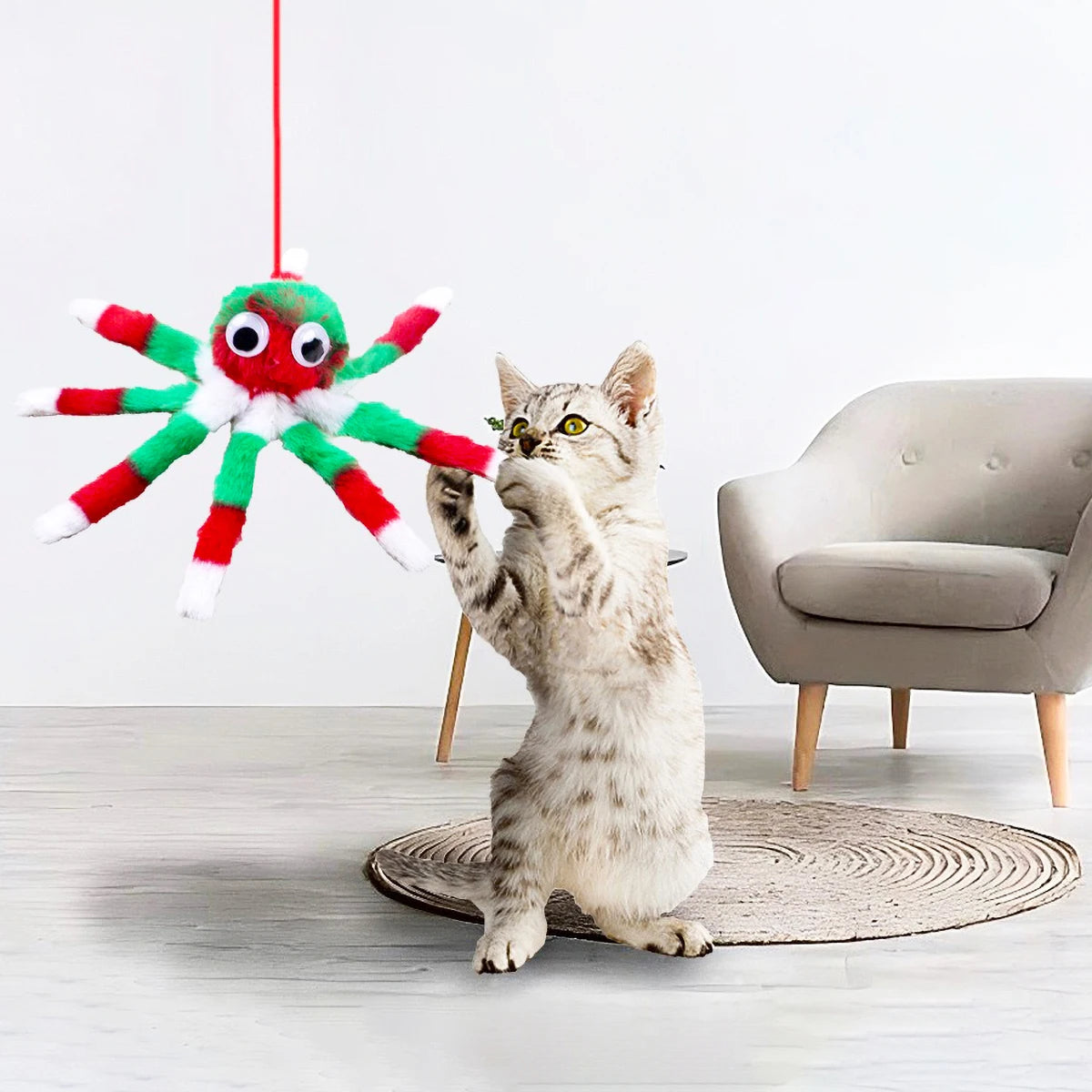 Adjustable Sound Octopus Cat Toy Mint Plush with 1.5ft Elastic Rope Interactive Pet Supplies for Cats