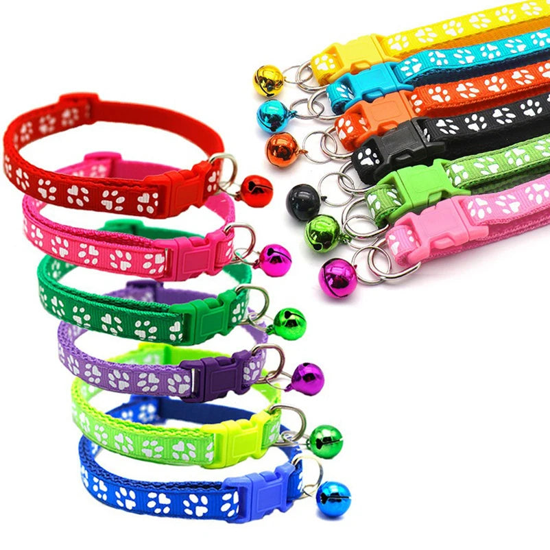 New pet cat bell collar dog print cat collar multiple colors optional necklace ring cat rope collar pet supplies