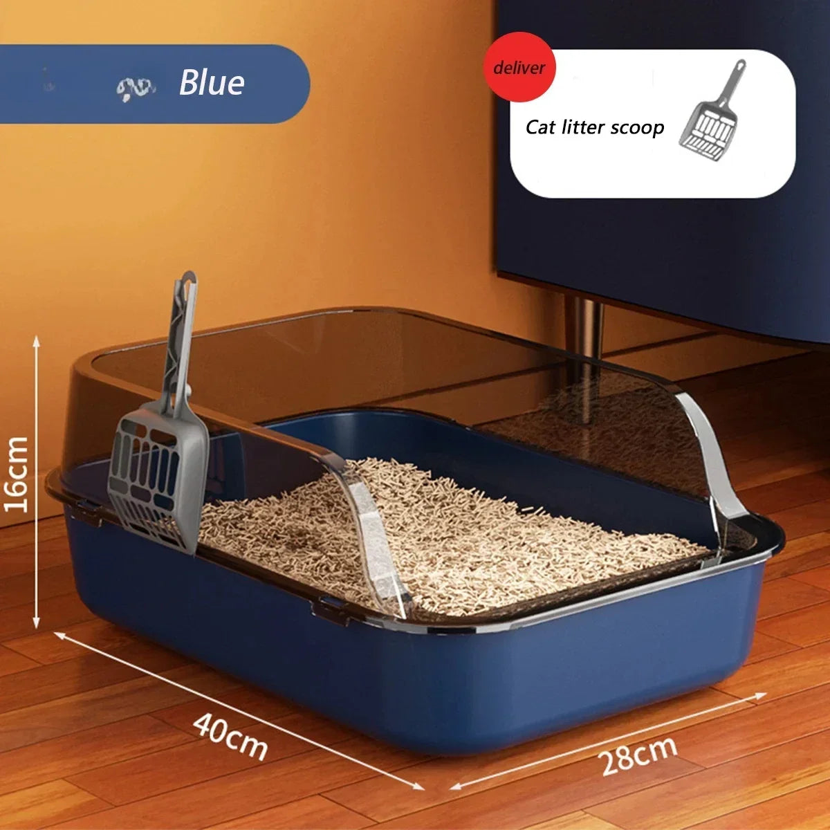 Cats Toilet Cat Litter Box Semi-enclosed High Side Splashproof Pet Bedpans with Litter Scoop Kitty Sandbox Cleaning Cat Supplies