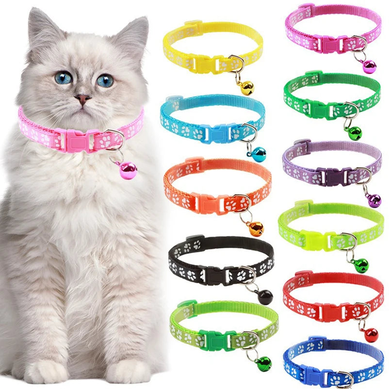 New pet cat bell collar dog print cat collar multiple colors optional necklace ring cat rope collar pet supplies