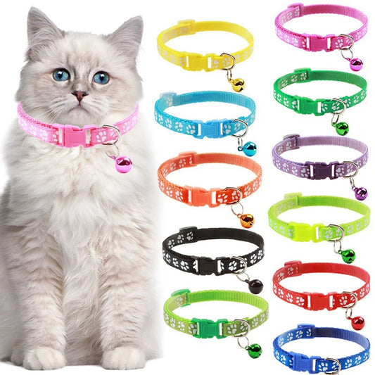 New pet cat bell collar dog print cat collar multiple colors optional necklace ring cat rope collar pet supplies